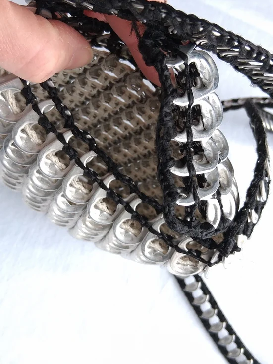 Handmade Pop-Tab Bag Silver Upcycled Soda Can Tabs Small - Picture 4 of 9